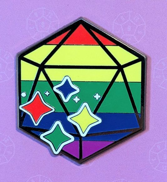 Pride Polyhedral D20 Hard Enamel Pin - 1.5"