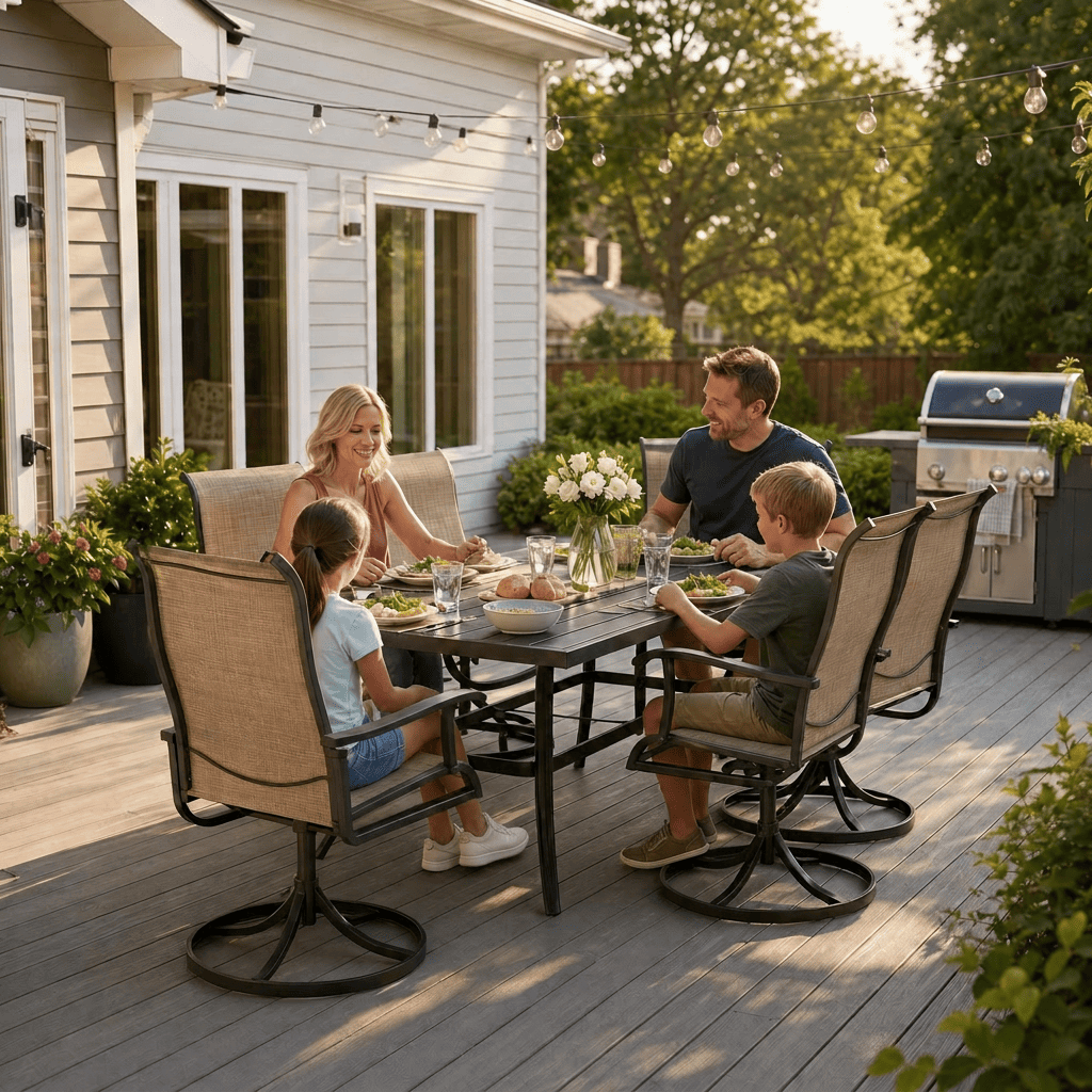 Lume Textilene Outdoor Dining Set, 7-Piece, Full Swivel