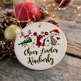 Personalized Cheer Buffalo Plaid Leopard Merry Christmas Ornament, Cheer Team or Coach Gift