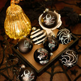 (Pre-Order) Black Gothic 16-Piece Baubles with Skulls, Skeleton Hands, Horror Prints & Striped Designs