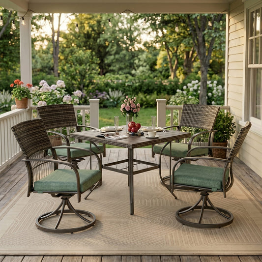 Weave Outdoor Dining Set, 5-Piece, Full Swivel