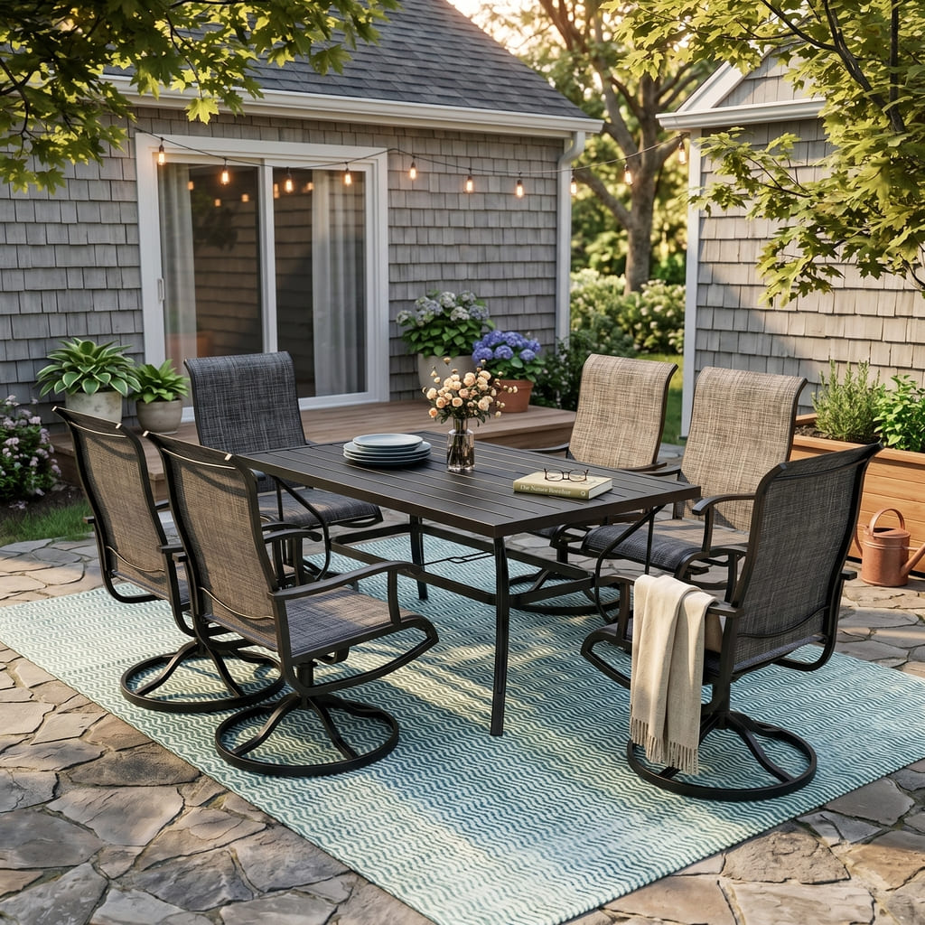Lume Textilene Outdoor Dining Set, 7-Piece, Full Swivel