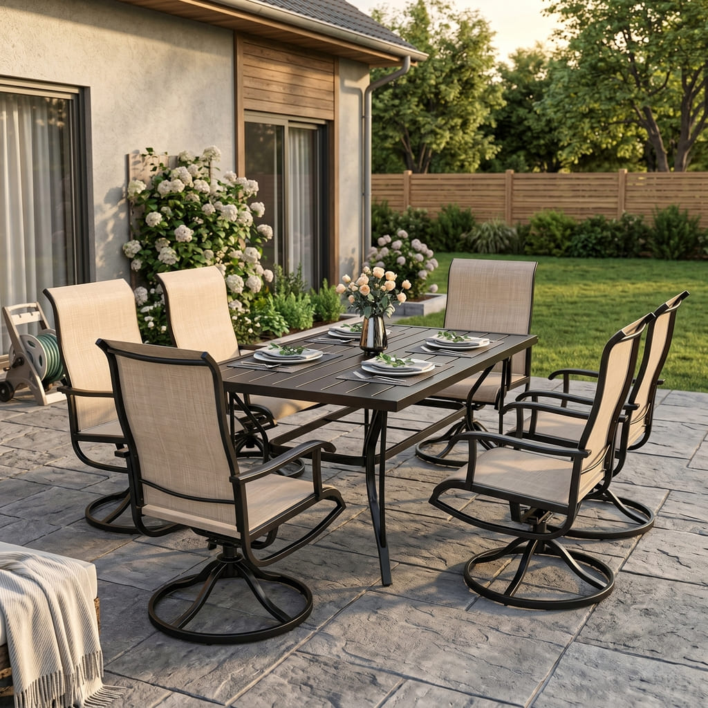 Lume Textilene Outdoor Dining Set, 7-Piece, Full Swivel