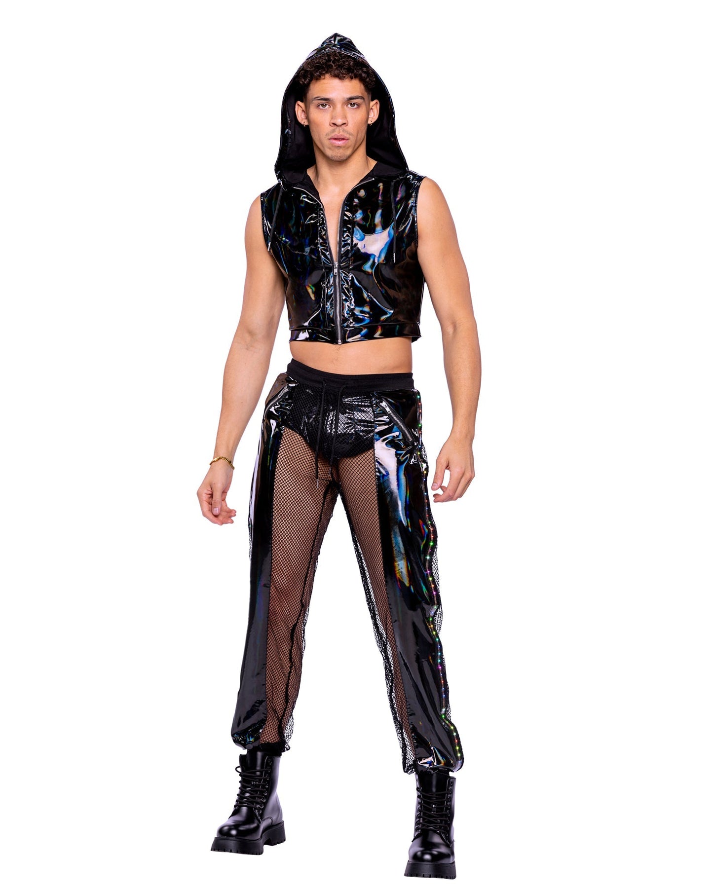 Rainbow Rave Vinyl & Fishnet Joggers