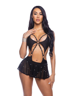 Bedazzled Mesh Mini Skirt with Rhinestone Detail