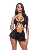 Bedazzled Mesh Mini Skirt with Rhinestone Detail
