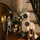 (Pre-Order) Black Gothic 16-Piece Baubles with Skulls, Skeleton Hands, Horror Prints & Striped Designs