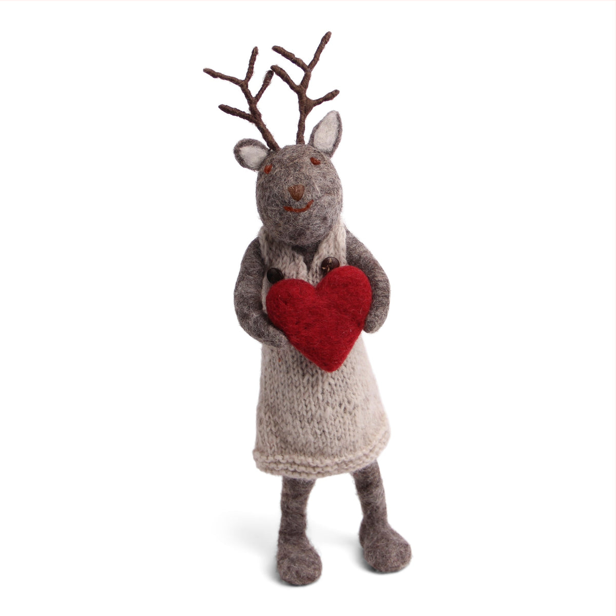 Felt Figurine - Reindeer with Heart (Grey) - Large