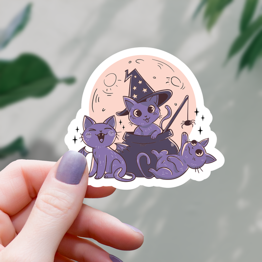 Purple Witchy Cats Sticker - 3"