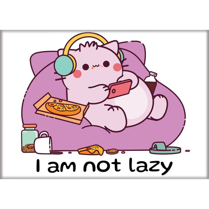 Ata-Boy Magnets: Refrigerator Magnet - 2.5" x 3.5" - Pembe the Pink Cat - I Am Not Lazy