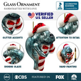 (Pre-Order) Aquatic Manatee Glass Christmas Ornament, Sea Cow Coastal Ocean Animal Holiday Decoration