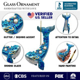 (Pre-Order) Dazzling Blue Whale Glass Ornament, Glitter and Rhinestones Christmas Decor