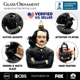 (Pre-Order) Edgar Allan Poe Glass Christmas Ornament, Spooky Halloween Horror Decor