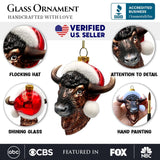 (Pre-Order) Festive Bison Glass Christmas Ornament, Buffalo Western Bovine Animal