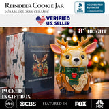 (Pre-Order) Festive Reindeer 10" Cookie Jar, Christmas Kitchen Festive Deer Decoration