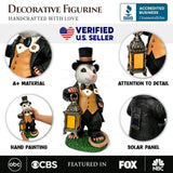 Gentleman Opossum the Victorian Nightcrawler with Solar Powered Lamp Statue, 13" Lighted Garden Statue