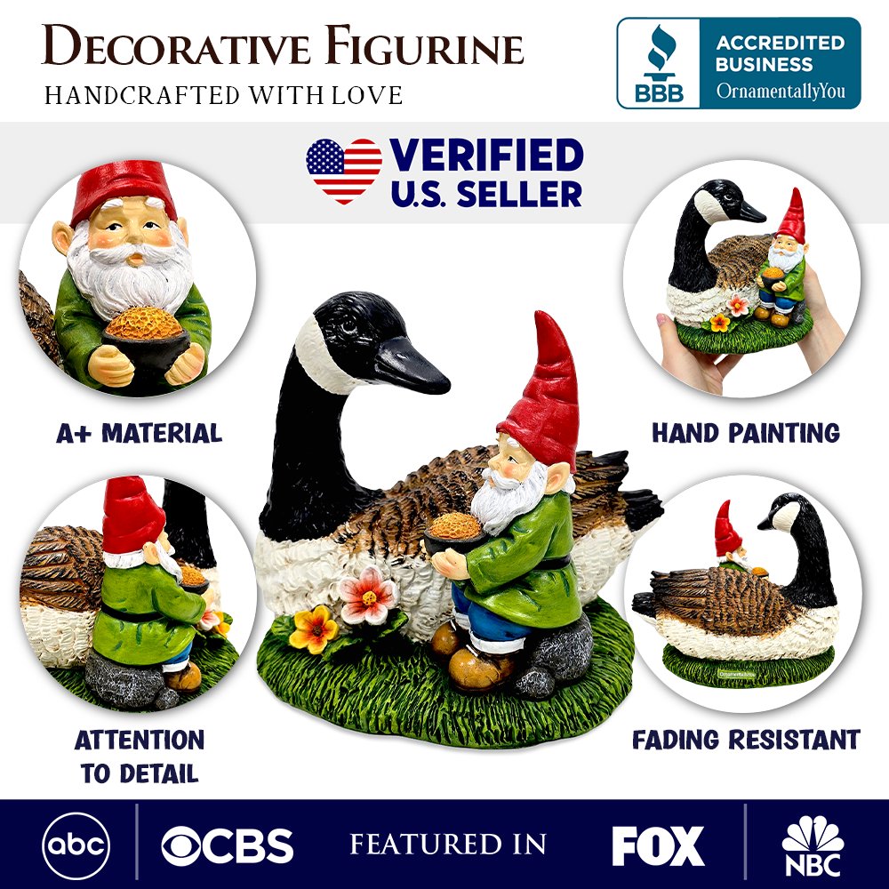 Gus the Canadian Goose & Gnorman the Gnome Garden Statue, 7" Figurine and Outdoor Decoration