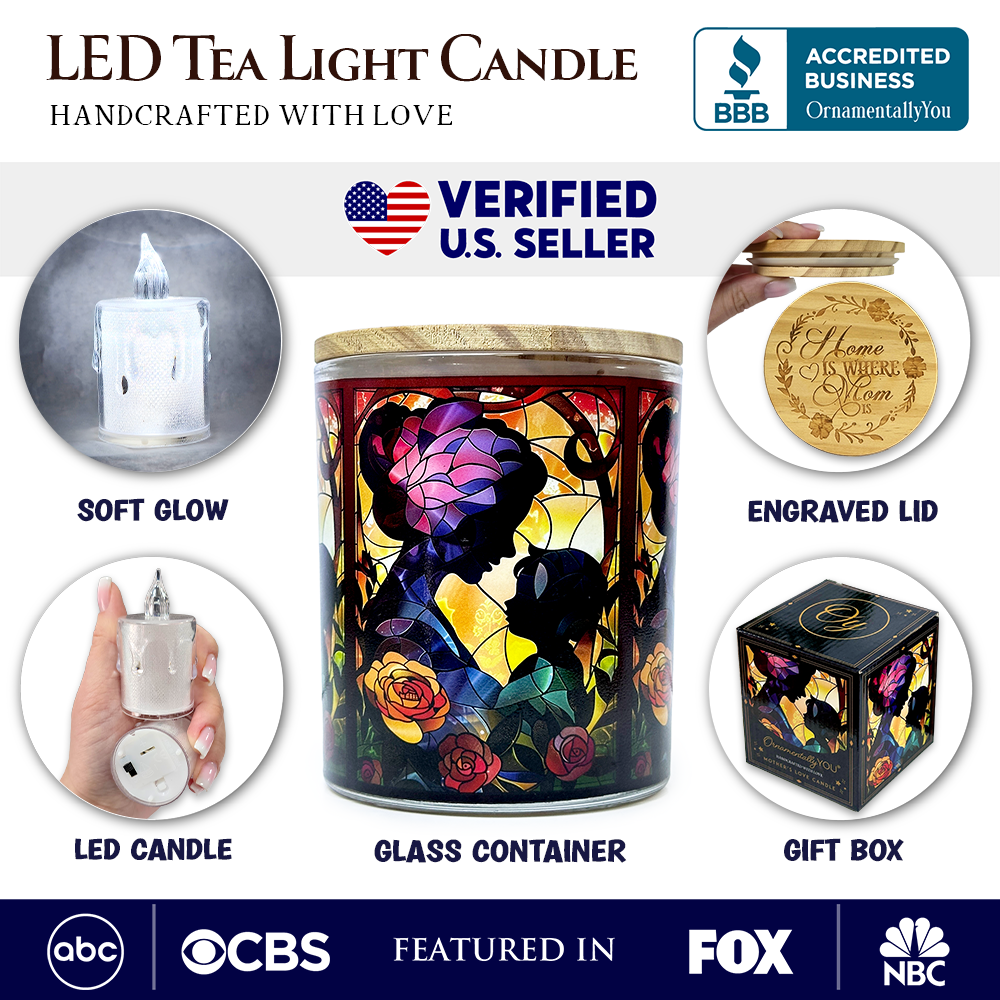 Mother and Child Faux Stained Glass LED Tea Light Candle, Charming Tabletop Decor With Soft Glow