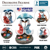 Romantic Swan Couple Under an Umbrella Solar Powered Garden Statue, 10" Lighted Outdoor Bird Figurine Decor