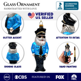 (Pre-Order) Santa the Police Officer Glass Christmas Ornament, Law Enforcement Cop Tree Decor