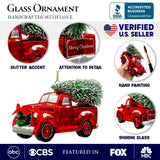 (Pre-Order) Traditional Red Truck with Ornamental Tree Glass Christmas Ornament