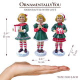 (Pre-Order) Elegant Victorian Christmas Girl Set of Three Figurines, 6" Holiday Home Decor