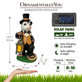 Gentleman Opossum the Victorian Nightcrawler with Solar Powered Lamp Statue, 13" Lighted Garden Statue