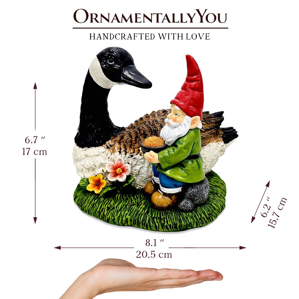 Gus the Canadian Goose & Gnorman the Gnome Garden Statue, 7" Figurine and Outdoor Decoration
