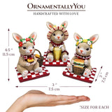 Joyful Picnic Gathering Bunny Trio Set of Three Figurines, Spring Rabbit Statue 4.5" Decor