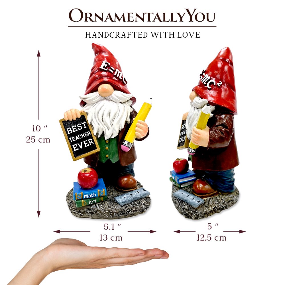 Teacher Gnome Garden Statue, 10" Classroom Dwarf Figurine Appreciation Gift for Teachers