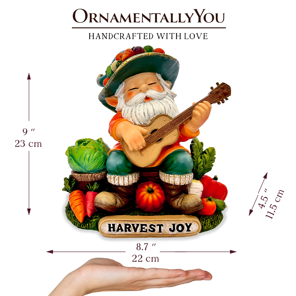 Veggie Farmer Gnome Figurine, 9" Ukulele Playing Vegetable Dwarf Garden Statue