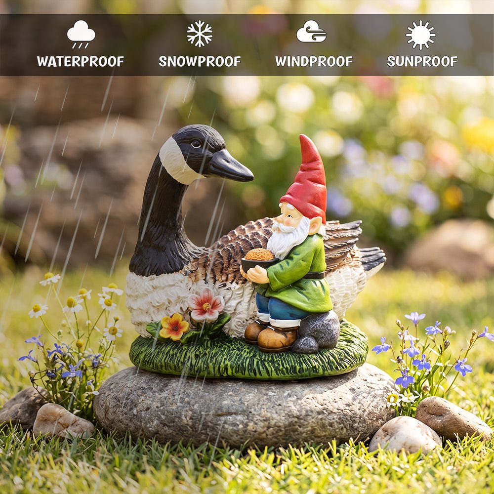 Gus the Canadian Goose & Gnorman the Gnome Garden Statue, 7" Figurine and Outdoor Decoration