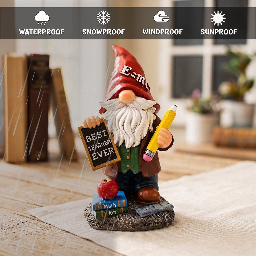 Teacher Gnome Garden Statue, 10" Classroom Dwarf Figurine Appreciation Gift for Teachers