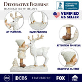 (Pre-Order) Charming Deer and Little Girl Figurine, 7.5" Vintage Christmas Garden Statue