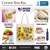 Find Me Among the Sunflowers Floral Canvas Tote Bag, Trendy Women Gift