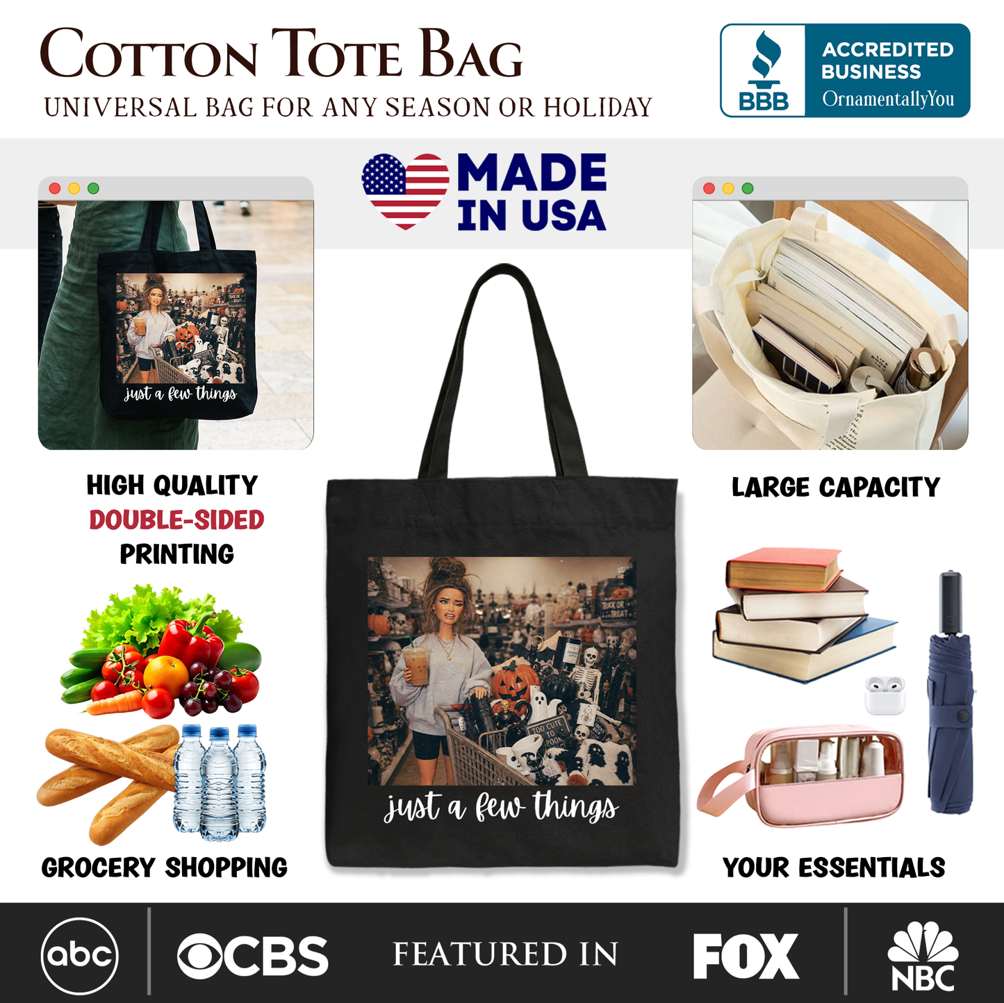Just a Few Things Halloween Shopping Tote Bag, Funny Spooky Season Decor Lover Gift Shopper