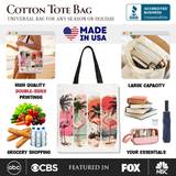 Summer Flamingo Beach Canvas Tote Bag, Retro Vacation Tropical Sunset Gift Shopper