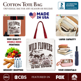 Wild Flowers and Wild Horses Canvas Tote Bag, Retro Western Gift for Free-Spirited Women