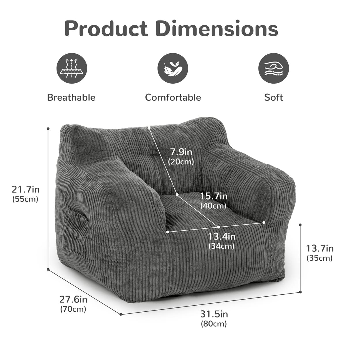 Kids & Teens Corduroy Bean Bag Chair