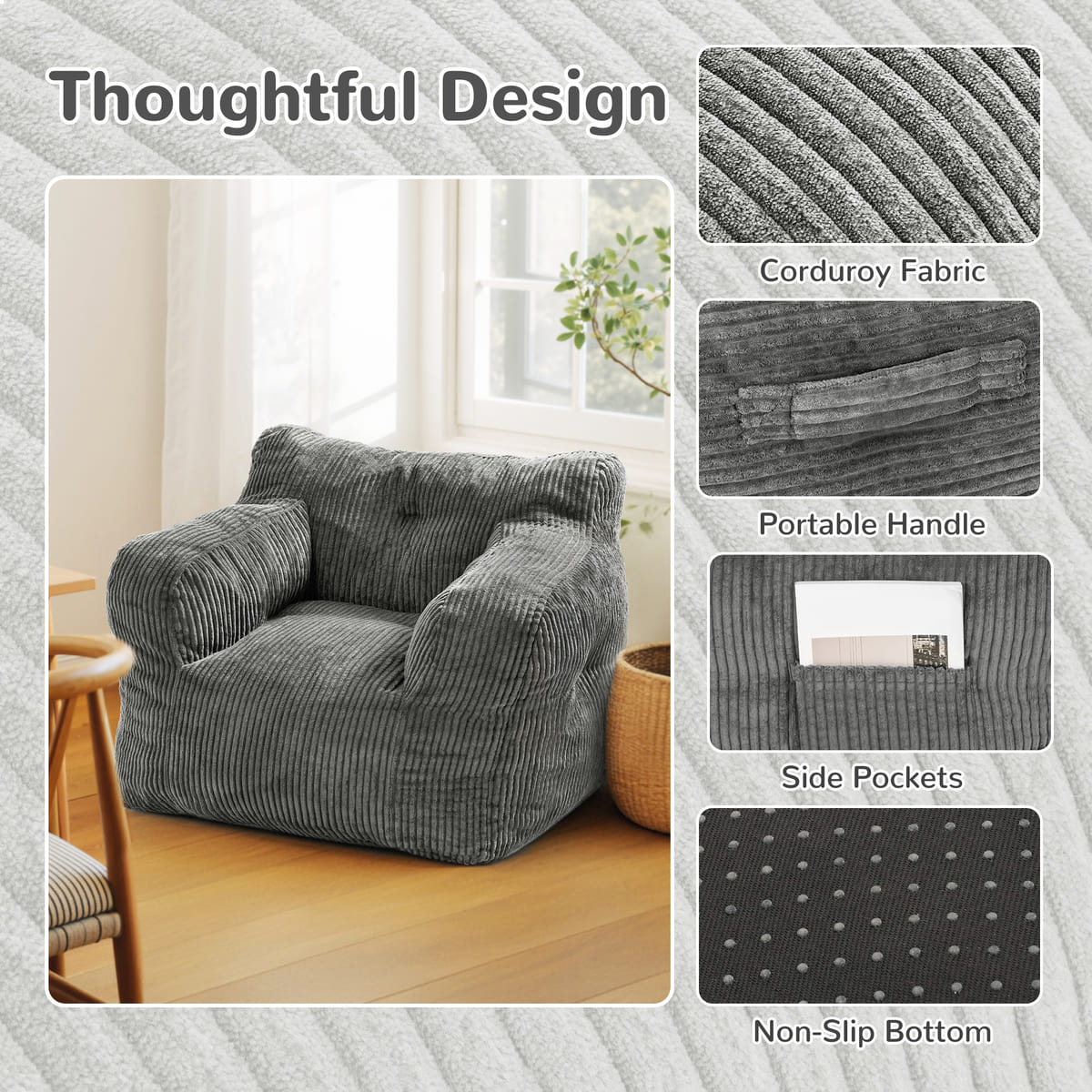 Kids & Teens Corduroy Bean Bag Chair