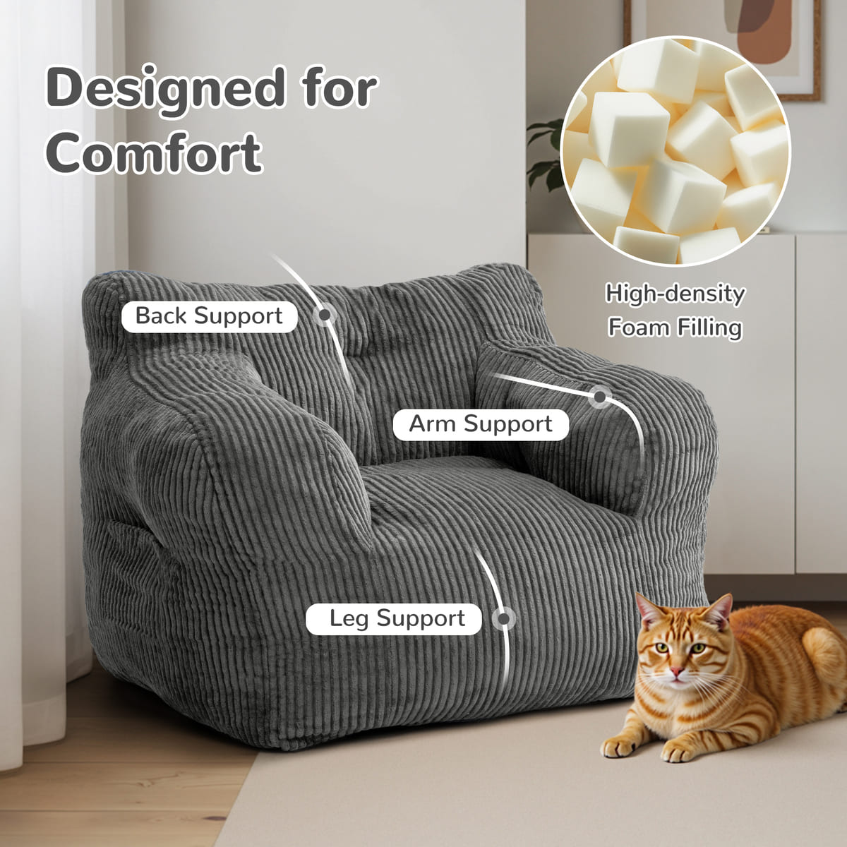 Kids & Teens Corduroy Bean Bag Chair