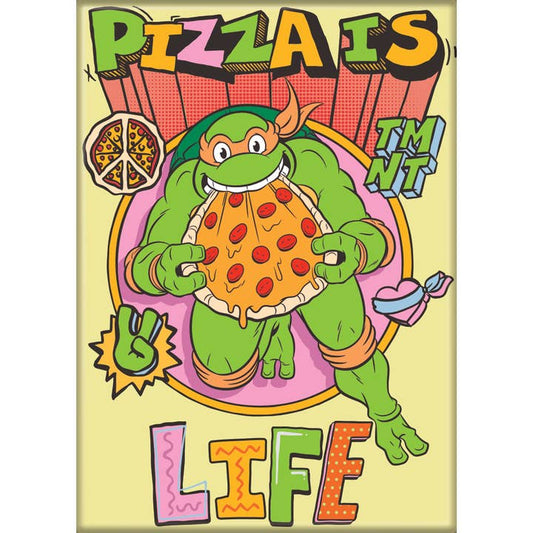 Ata-Boy Magnets: Refrigerator Magnet - 2.5" x 3.5" - Teenage Mutant Ninja Turtles - Mikey - Pizza Is Life