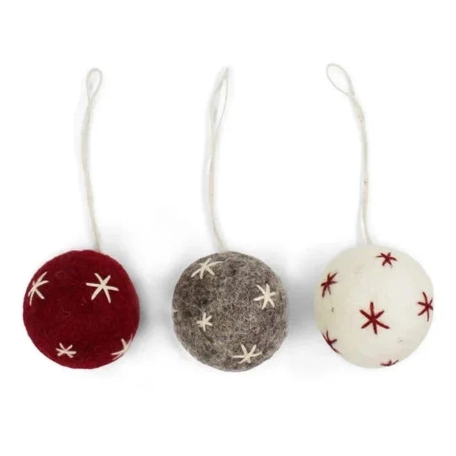 Felt Tree Decoration - Baubles with Starry Stitching (Set of 3)