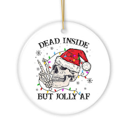 Dead Inside but Jolly AF Santa Skeleton Christmas Ornament, Dark Humor Emo Theme Gift