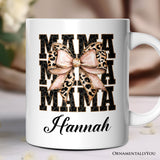 Glitter Leopard Mama Personalized Mug, Coquette Bow Glam Gift with Custom Name