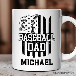 Baseball Dad Personalized Mug, Patriotic Gift for Sports Fathers with Custom Name