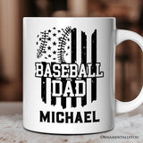Baseball Dad Personalized Mug, Patriotic Gift for Sports Fathers with Custom Name