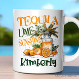 Tequila Lime & Sunshine Personalized Mug, Tropical Summer Gift with Custom Name