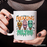 I’m Freaking Melting Frankenstein Personalized Mug, Funny Ice Cream Halloween Gift with Custom Name for Summer Spooky Season