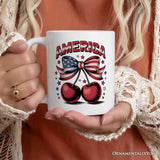 America Coquette Cherries Personalized Mug,  Patriotic 4th of July Gift with Custom Name